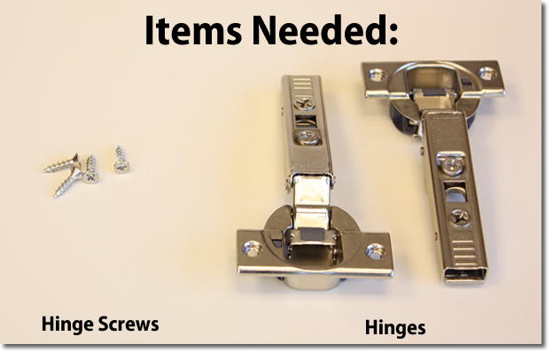 ready your hinges screws and cabinet doors